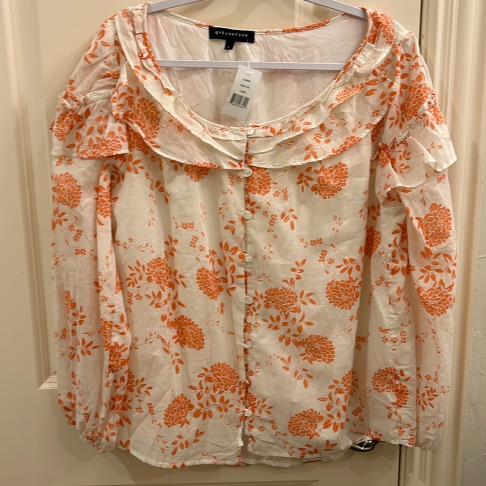 Gibson Look coral floral shirt NWT